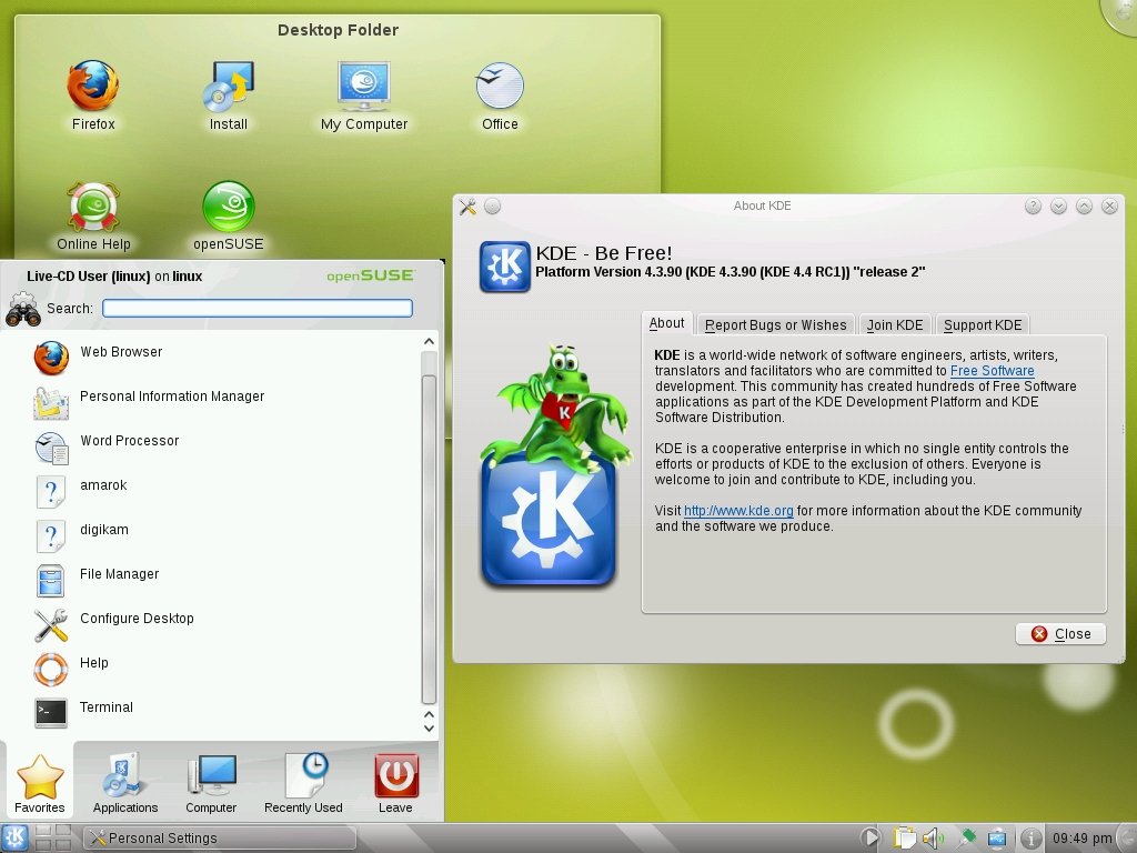 KDE desktop van OpenSuse