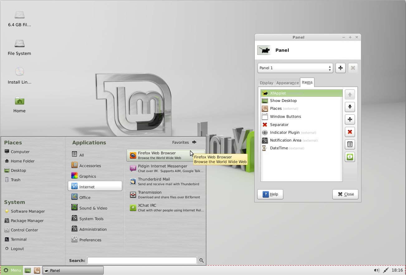 Xfce desktop in Linux Mint