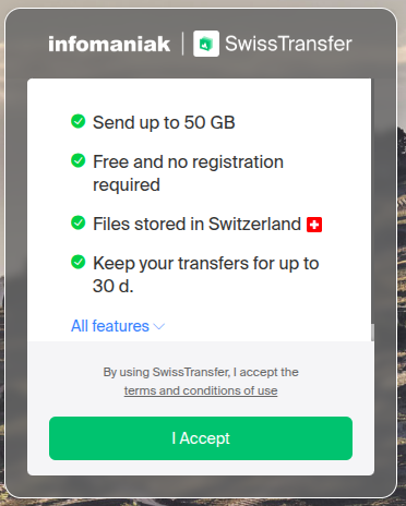 Swisstransfer welkom scherm